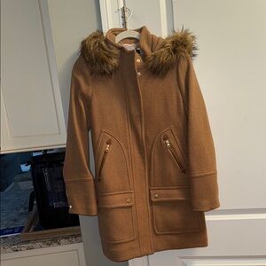 JCrew Nelson Gorilla Brown Wool Coat with Faux Fur Trim (removable)